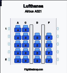 Lufthansa Airbus A321 seat map layout for flight LH1136 from FRA to BCN