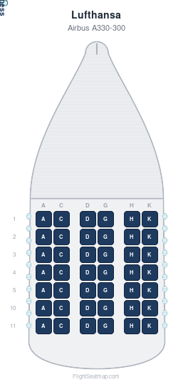 Lufthansa Airbus A330-300 seat map layout for flight LH4272 from FRA to PHL