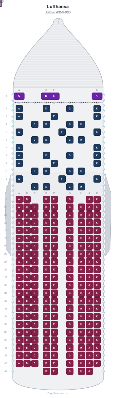Lufthansa Airbus A350-900 seat map layout for flight LH9790 from MUC to SIN