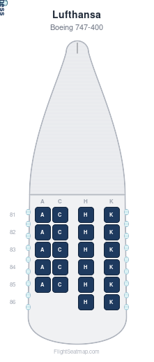 Lufthansa Boeing 747-400 seat map layout for flight LH401 from JFK to FRA