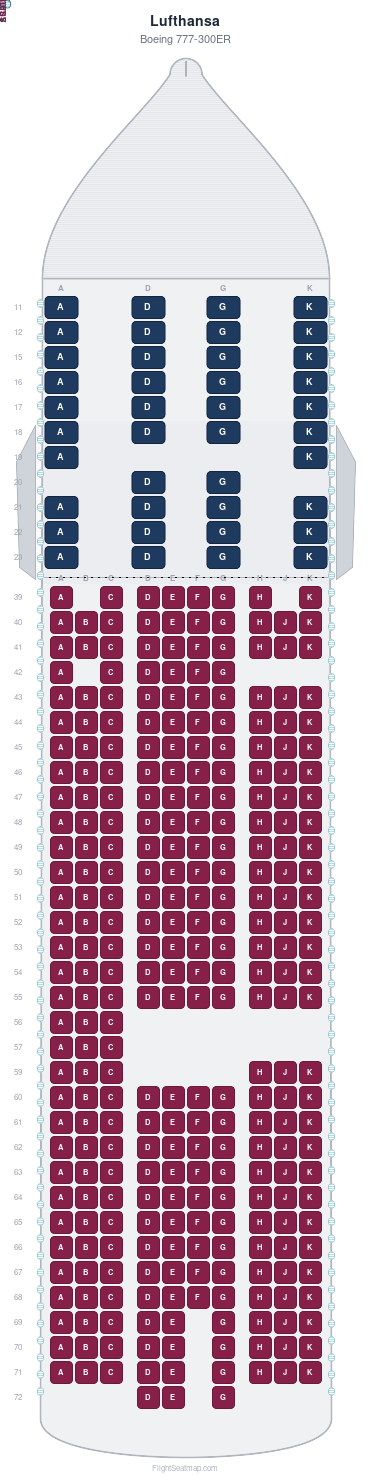 Lufthansa Boeing 777-300ER seat map layout for flight LH7021 from HKG to AKL
