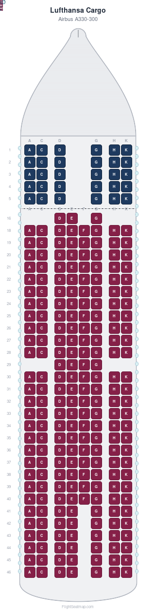 Lufthansa Cargo Airbus A330-300 seat map layout for flight LH591 from NBO to FRA