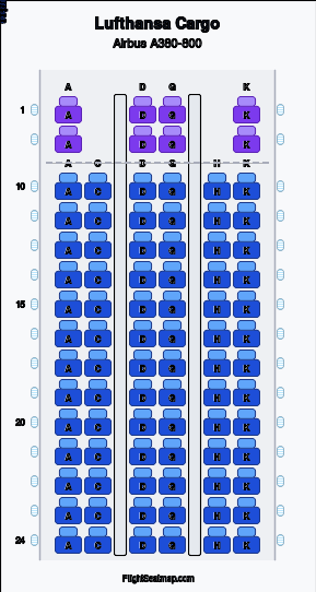 Lufthansa Cargo Airbus A380-800 seat map layout for flight LH453 from LAX to MUC