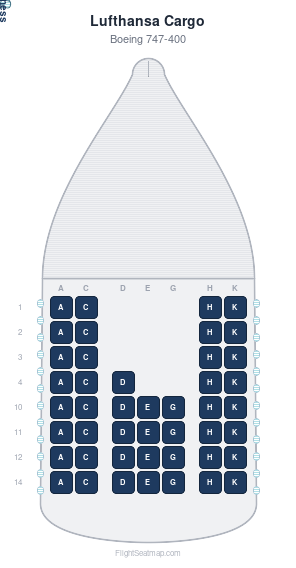 Lufthansa Cargo Boeing 747-400 seat map layout for flight LH729 from PVG to FRA