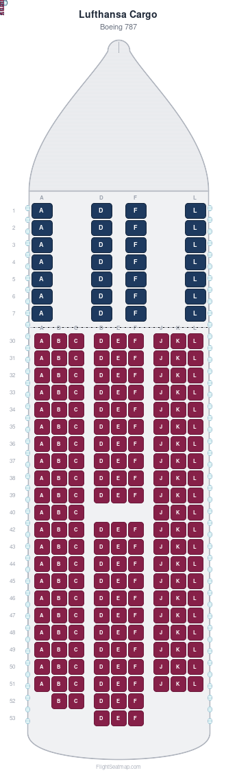 Lufthansa Cargo Boeing 787 seat map layout for flight LH9281 from IAD to MUC