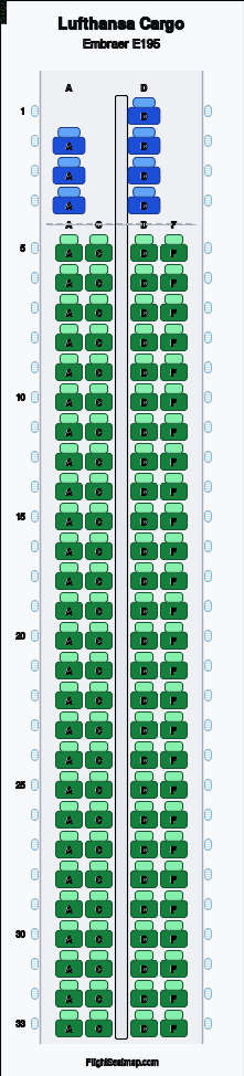 Lufthansa Cargo Embraer E195 seat map layout for flight LH9457 from VCE to MUC