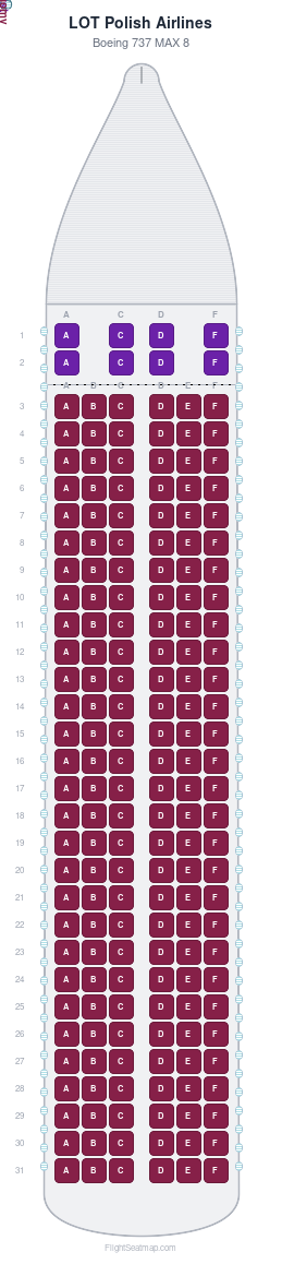 LOT Polish Airlines Boeing 737 MAX 8 seat map layout for flight LO126 from RUH to WAW
