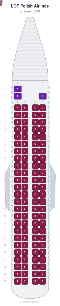 LOT Polish Airlines Embraer E190 seat map layout for flight LO632 from SOF to WAW