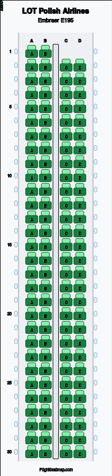 LOT Polish Airlines Embraer E195 seat map layout for flight LO407 from WAW to DUS