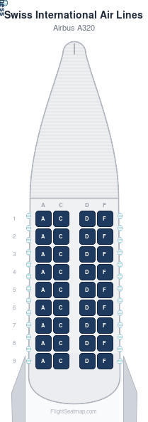 Swiss International Air Lines Airbus A320 seat map layout for flight LX8200 from ZRH to LPA