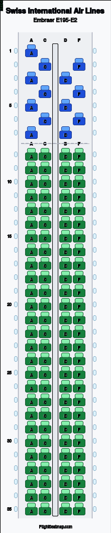 Swiss International Air Lines Embraer E195-E2 seat map layout for flight LX1068 from ZRH to FRA
