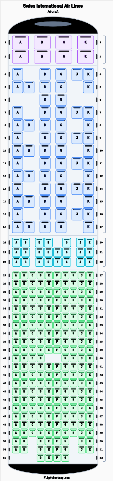 Swiss International Air Lines  seat map layout showing 4-class configuration with 311 seats