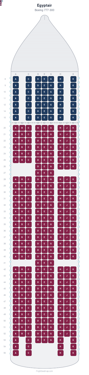 Egyptair Boeing 777-300 seat map layout showing 2-class configuration with 346 seats