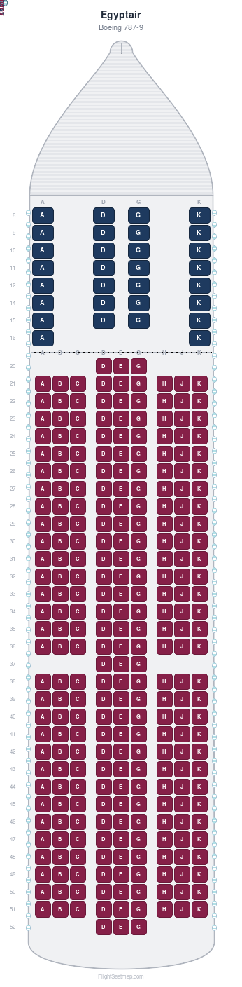 Egyptair Boeing 787-9 seat map layout for flight MS995 from CAI to YYZ