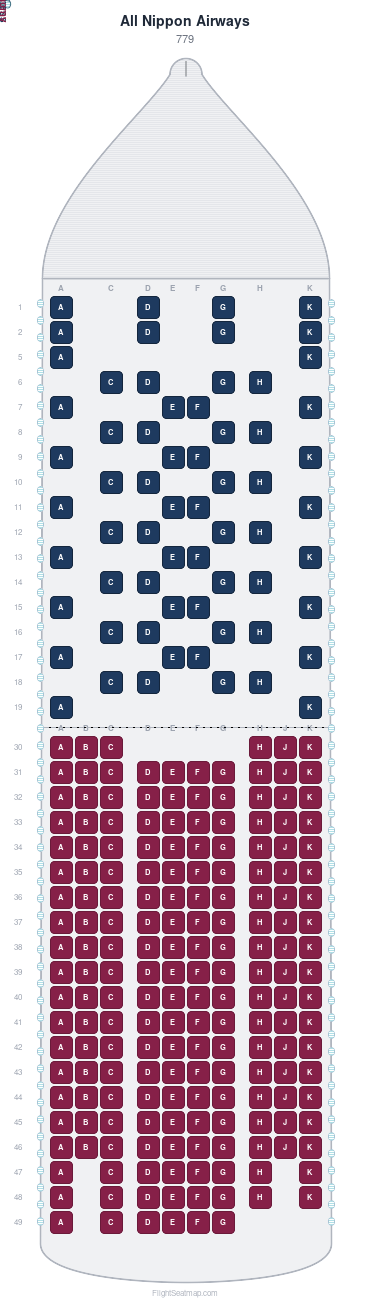 All Nippon Airways Boeing 777-9 seat map layout for flight NH118 from HND to SEA