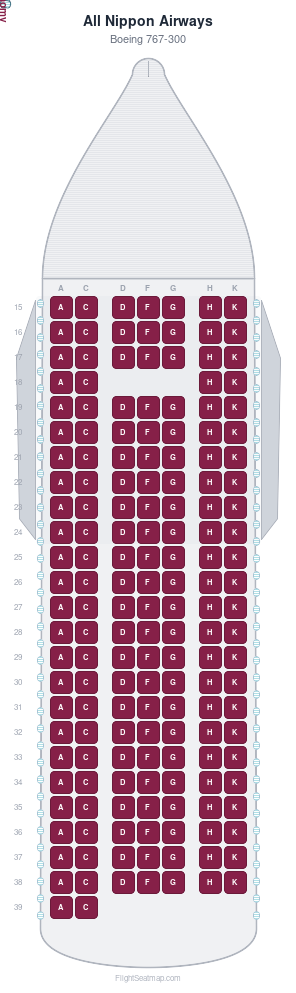 All Nippon Airways Boeing 767-300 seat map layout showing 1-class configuration with 167 seats