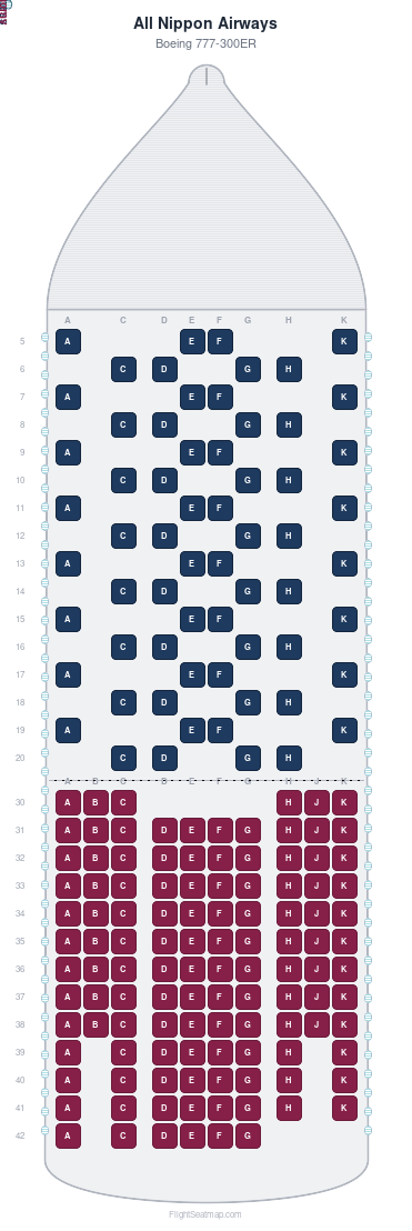 All Nippon Airways Boeing 777-300ER seat map layout for flight NH8 from NRT to SFO