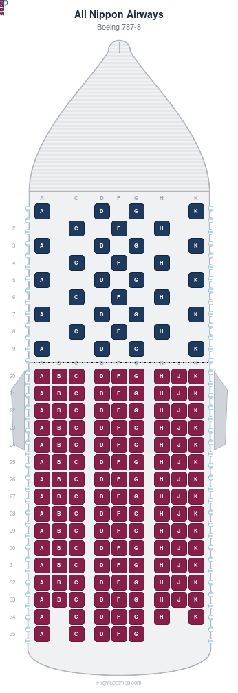 All Nippon Airways Boeing 787-8 seat map layout for flight NH105 from LAX to HND