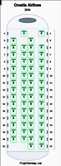 Croatia Airlines DH4 seat map layout showing 1-class configuration with 62 seats