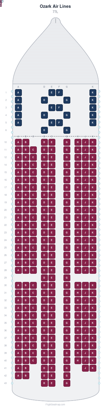 Ozark Air Lines Boeing 777-200LR seat map layout for flight OZ271 from SEA to ICN