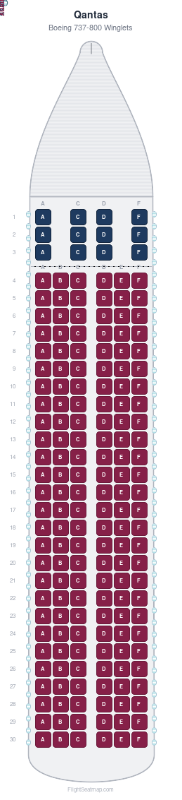 Qantas Boeing 737-800 Winglets seat map layout for flight QF740 from ADL to SYD
