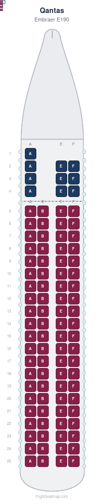 Qantas Embraer E190 seat map layout for flight QF1885 from CNS to BNE