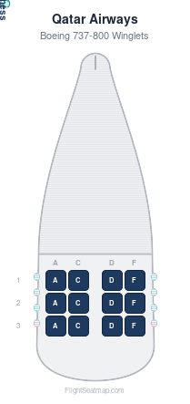Qatar Airways Boeing 737-800 Winglets seat map layout showing 1-class configuration with 12 seats