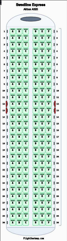 Swedline Express Airbus A320 seat map layout for flight SM504 from SHJ to CAI