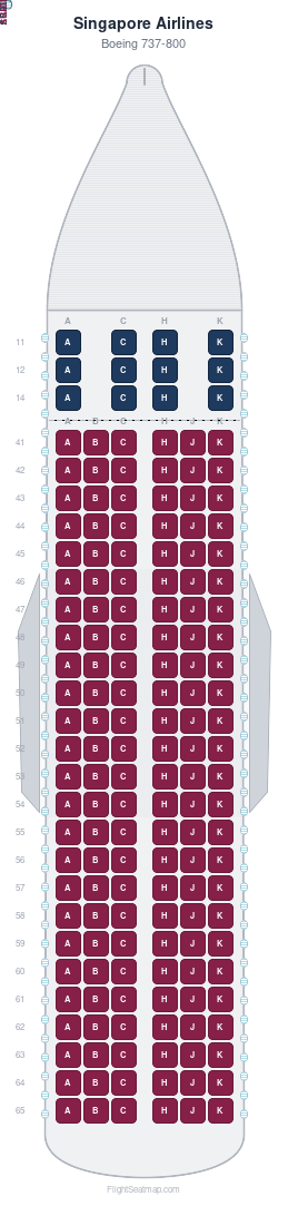 Singapore Airlines Boeing 737-800 seat map layout for flight SQ731 from HKT to SIN