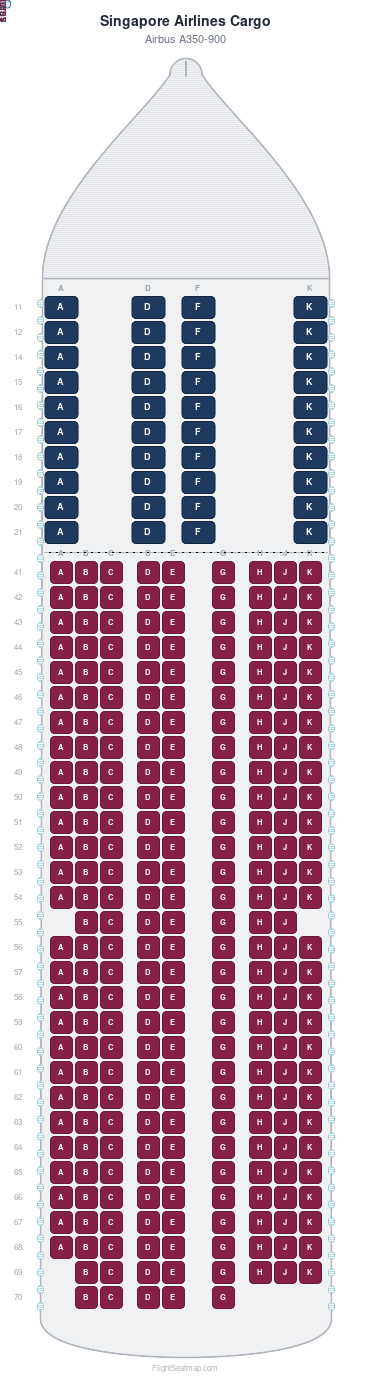 Singapore Airlines Cargo Airbus A350-900 seat map layout for flight SQ391 from IST to SIN