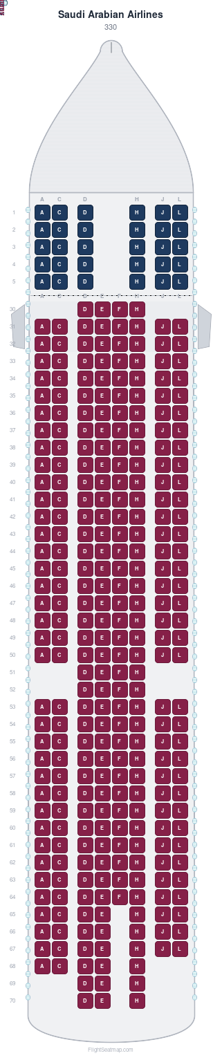 Saudi Arabian Airlines 330 seat map layout for flight SV1463 from RUH to MED