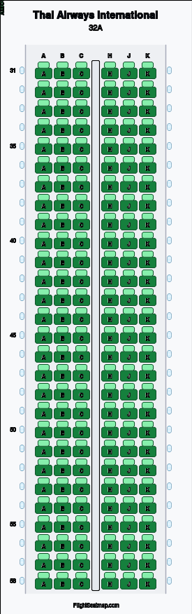 Thai Airways International 32A seat map layout for flight TG103 from CNX to BKK