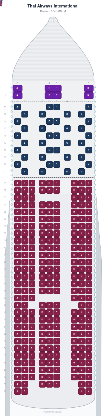 Thai Airways International Boeing 777-300ER seat map layout for flight TG315 from BKK to DEL