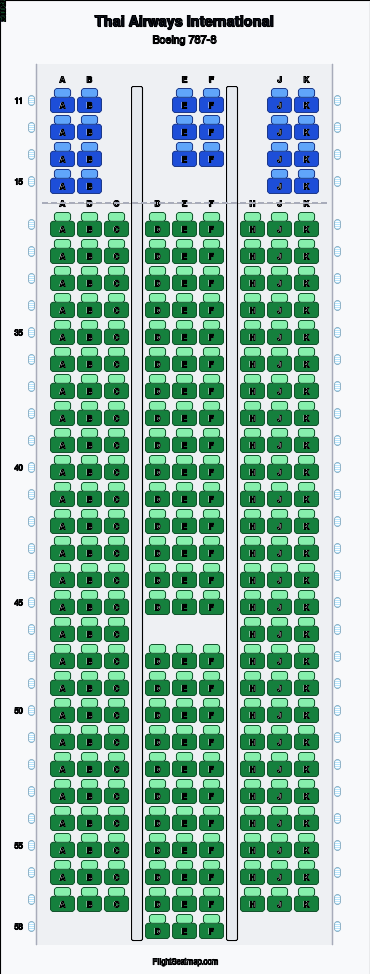 Thai Airways International Boeing 787-8 seat map layout for flight TG935 from BRU to BKK