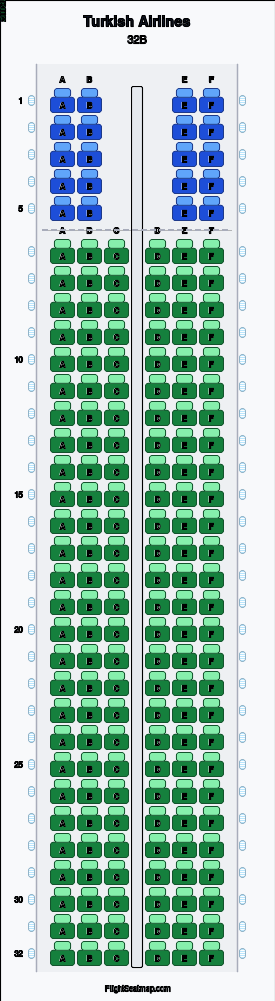 Turkish Airlines Airbus A321 (sharklets) seat map layout for flight TK1917 from IST to GVA