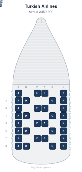 Turkish Airlines Airbus A350-900 seat map layout for flight TK82 from BOS to IST