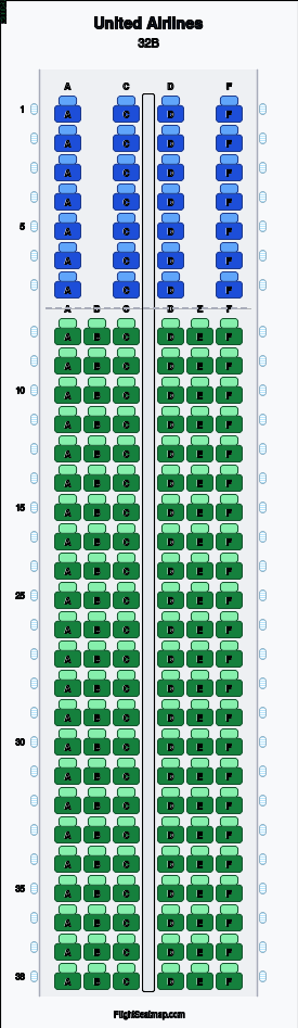 United Airlines Airbus A321 (sharklets) seat map layout for flight UA9765 from ZRH to GVA