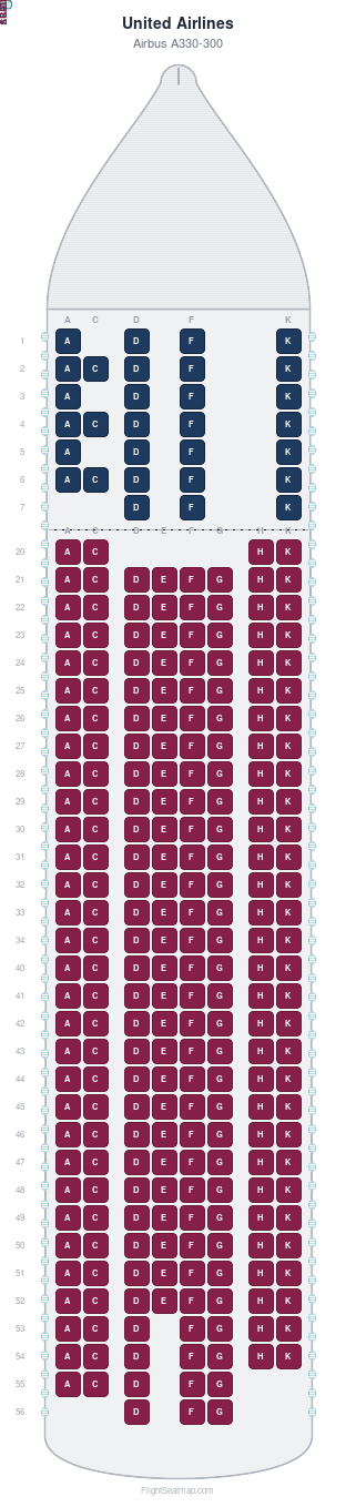 United Airlines Airbus A330-300 seat map layout for flight UA9658 from FRA to PHL