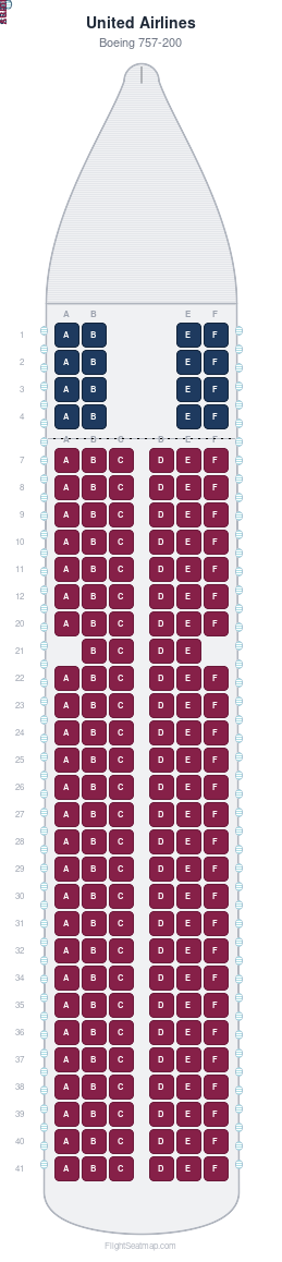 United Airlines Boeing 757-200 seat map layout for flight UA317 from EWR to DUB