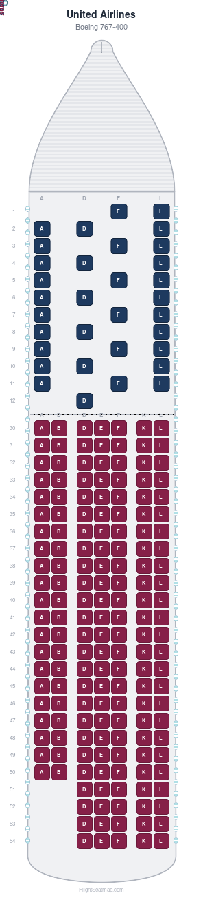 United Airlines Boeing 767-400 seat map layout for flight UA962 from EWR to BER