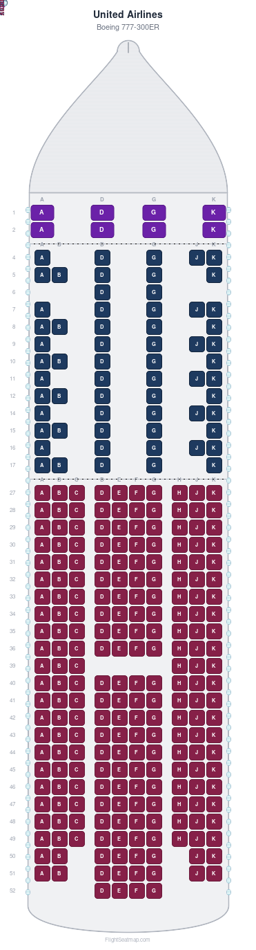 United Airlines Boeing 777-300ER seat map layout for flight UA97 from BNE to SFO