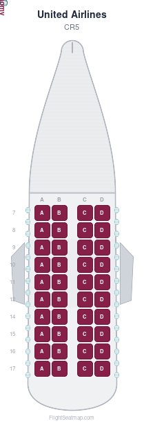United Airlines CR5 seat map layout showing 1-class configuration with 40 seats
