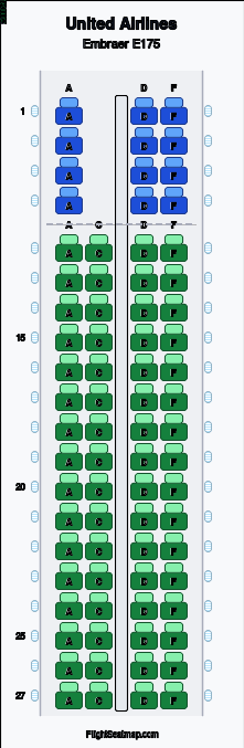 United Airlines Embraer E175 seat map layout for flight UA8081 from RDU to YUL