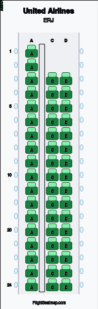 United Airlines ERJ seat map layout for flight UA4810 from ORF to IAD