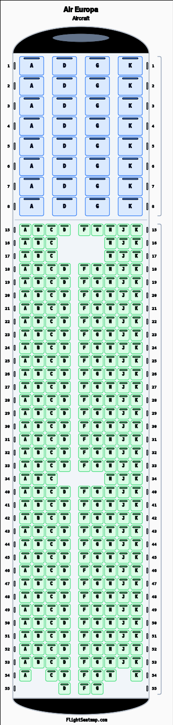 Air Europa  seat map layout showing 2-class configuration with 339 seats