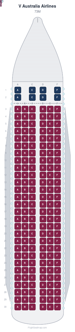 V Australia Airlines 73M seat map layout for flight VA1362 from MEL to LST
