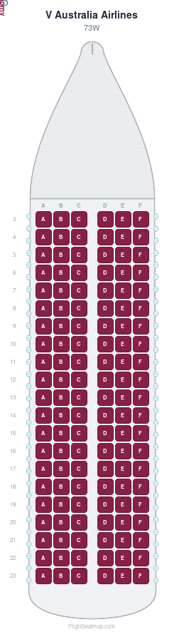 V Australia Airlines 73W seat map layout showing 1-class configuration with 126 seats