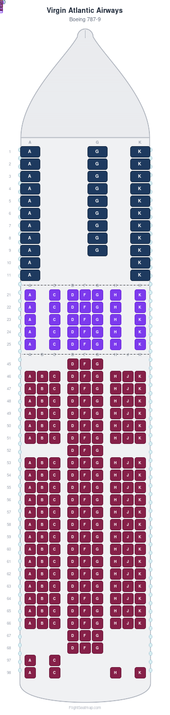 Virgin Atlantic Airways Boeing 787-9 seat map layout for flight VS22 from IAD to LHR