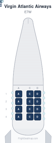 Virgin Atlantic Airways E7W seat map layout showing 1-class configuration with 12 seats