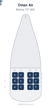 Oman Air Boeing 737-800 seat map layout showing 1-class configuration with 12 seats